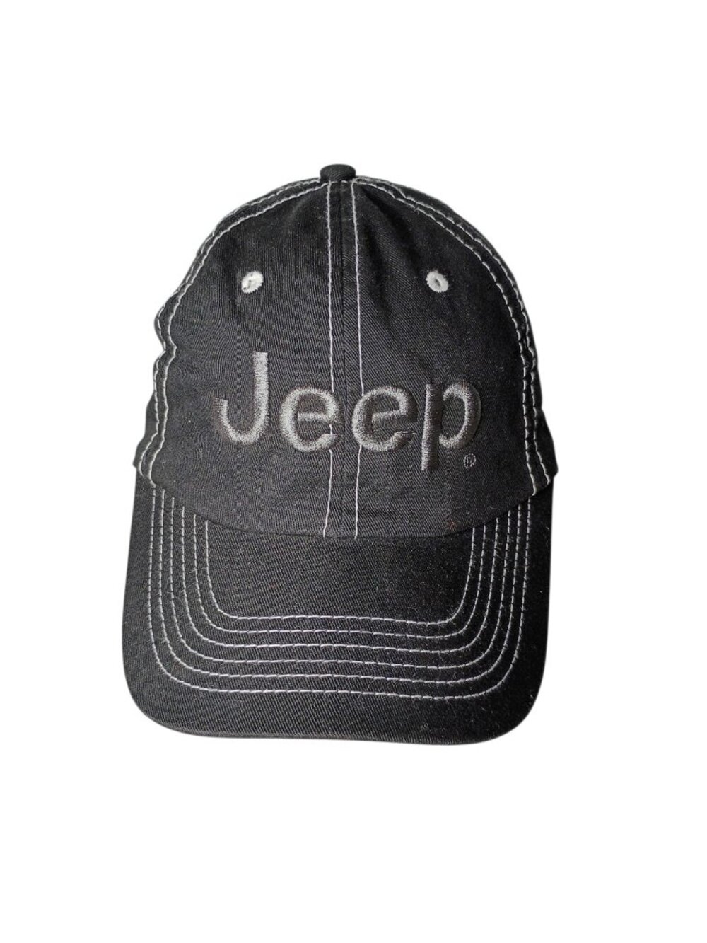 Jeep Contrast Stitch Strapback Hat Cap One Size Black Embroidered Unisex New